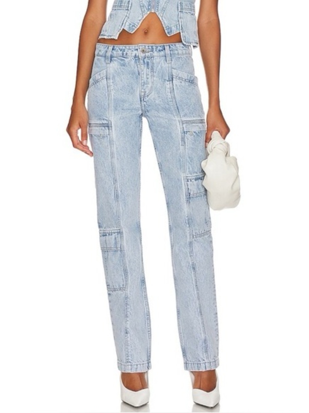 GRLFRND GRLFRND Naomi straight-leg cargo jeans in a light denim wash retail $250